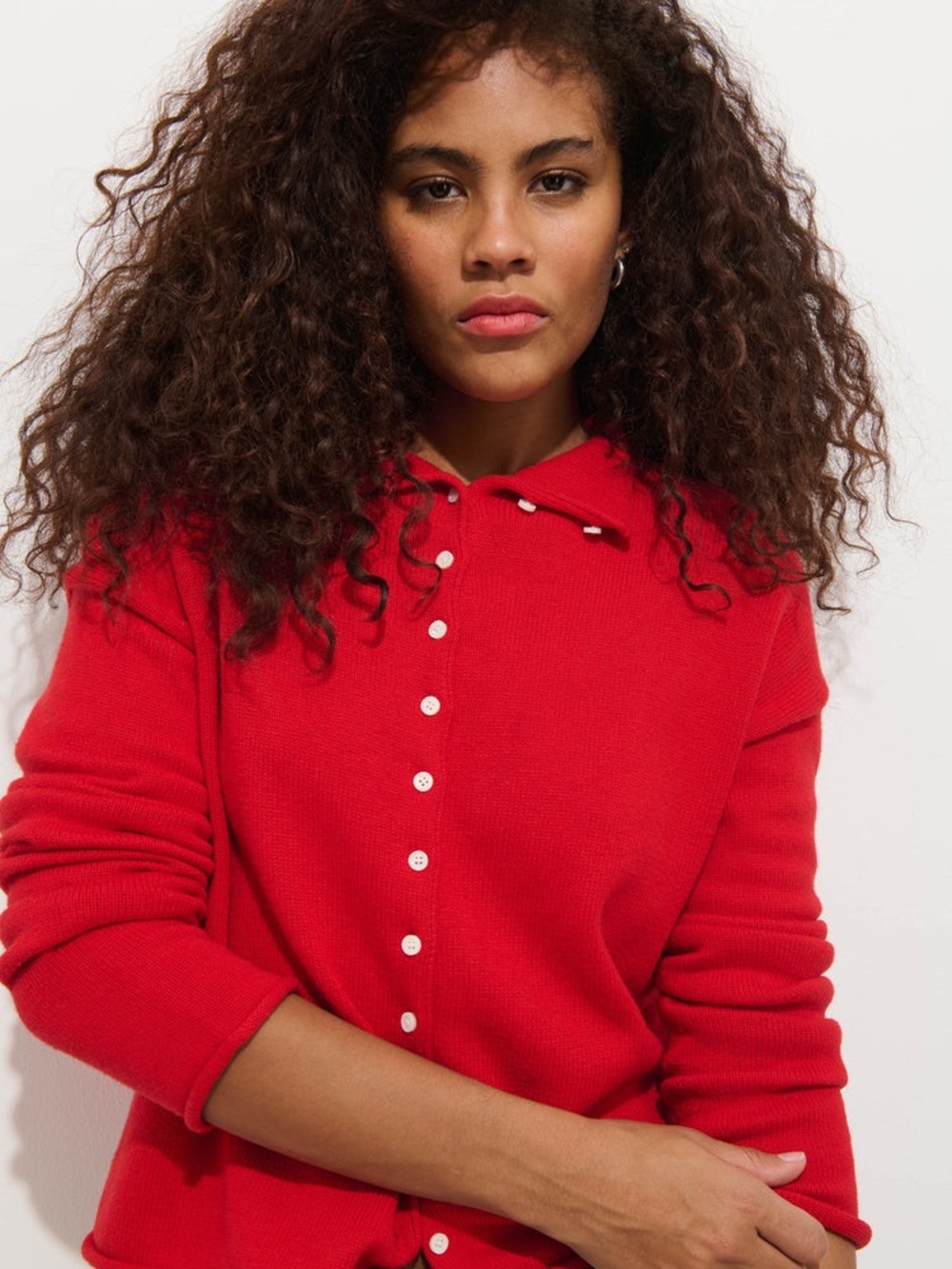 Alex Mill Taylor Rollneck Quiet Luxury Red Button-Front Cardigan Sweater Sz XL